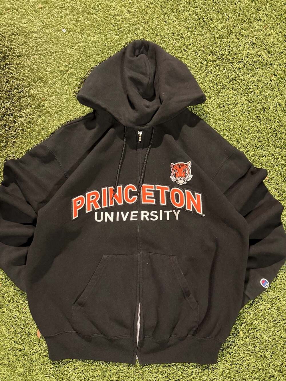 Champion Princeton University Eco Fleece Black Full Zip Hoodie Sweatshirt Size M